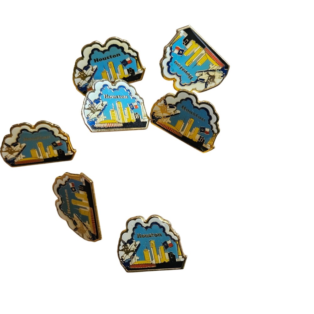 Lot of 6 Vintage Houston Texas‎ Skyline Enamel Pins Astrodome Space Shuttle